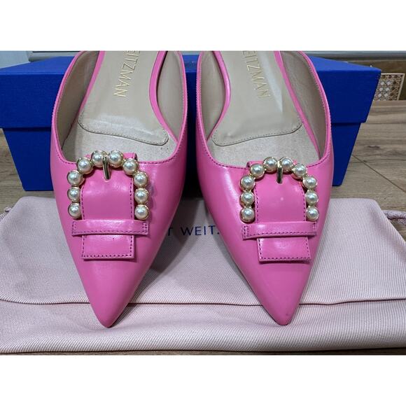 Stuart Weitzman Pearl Buckle Mule India Pink Smooth Calf Size 7 NIB Lightly Worn - Picture 5 of 12
